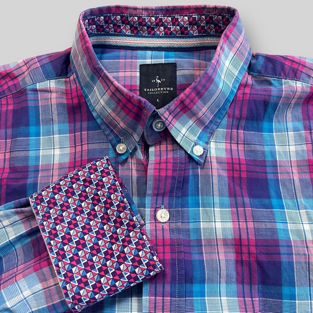 Tailorbyrd Pink Blue Plaid Button-Down Shirt
